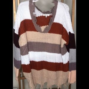 stripe distressed sweater